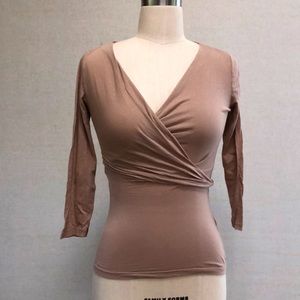 Velvet Soft Tan Wrap Top - Petite S